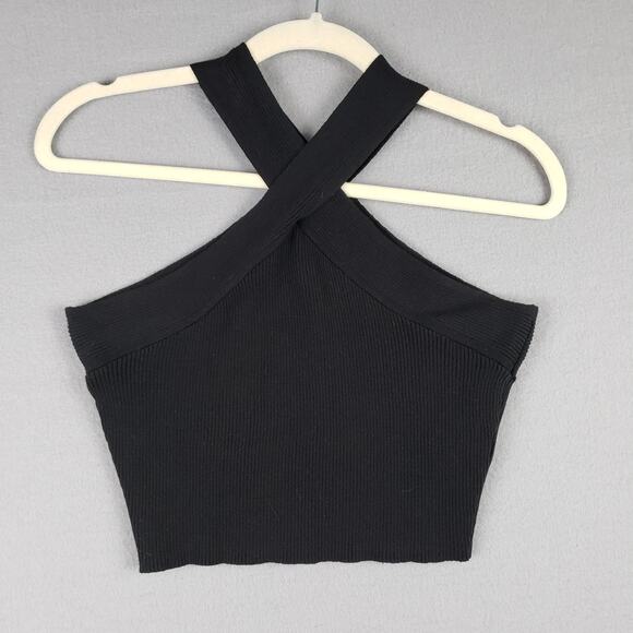 Forever 21 Size S Halter Wrap Neck Crop Top‎ Black Ribbed Going Out Festival - Picture 1 of 9